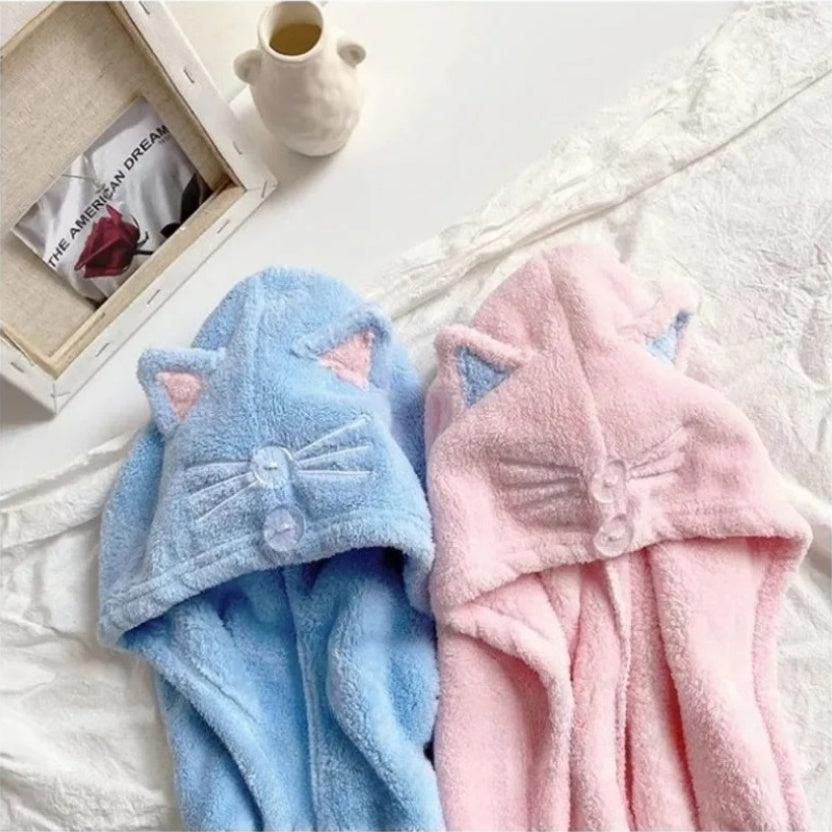 Ladies' Cute Cat Ear Hair Towel | Quick-drying Microfiber Dry Hair Cap, Highly Absorbent, Suitable for Wet Hair After Bathing, Showering and Swimming Pool - Modern Polyester Fabric, Solid Color, Machine Washable