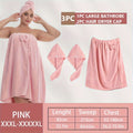 3pcs Luxury Bathrobe & Hair Dryer Cap Set - Extra Large Quick-Dry Bathrobe (S-XXXXL, up to XXL), Heavyweight 350gsm Coral fleece Spa Robe with Hooded Design, Soft Absorbent Towels for Home, Travel, Sauna, Salon - Elegant Post-Shower Wrap in Pastel C