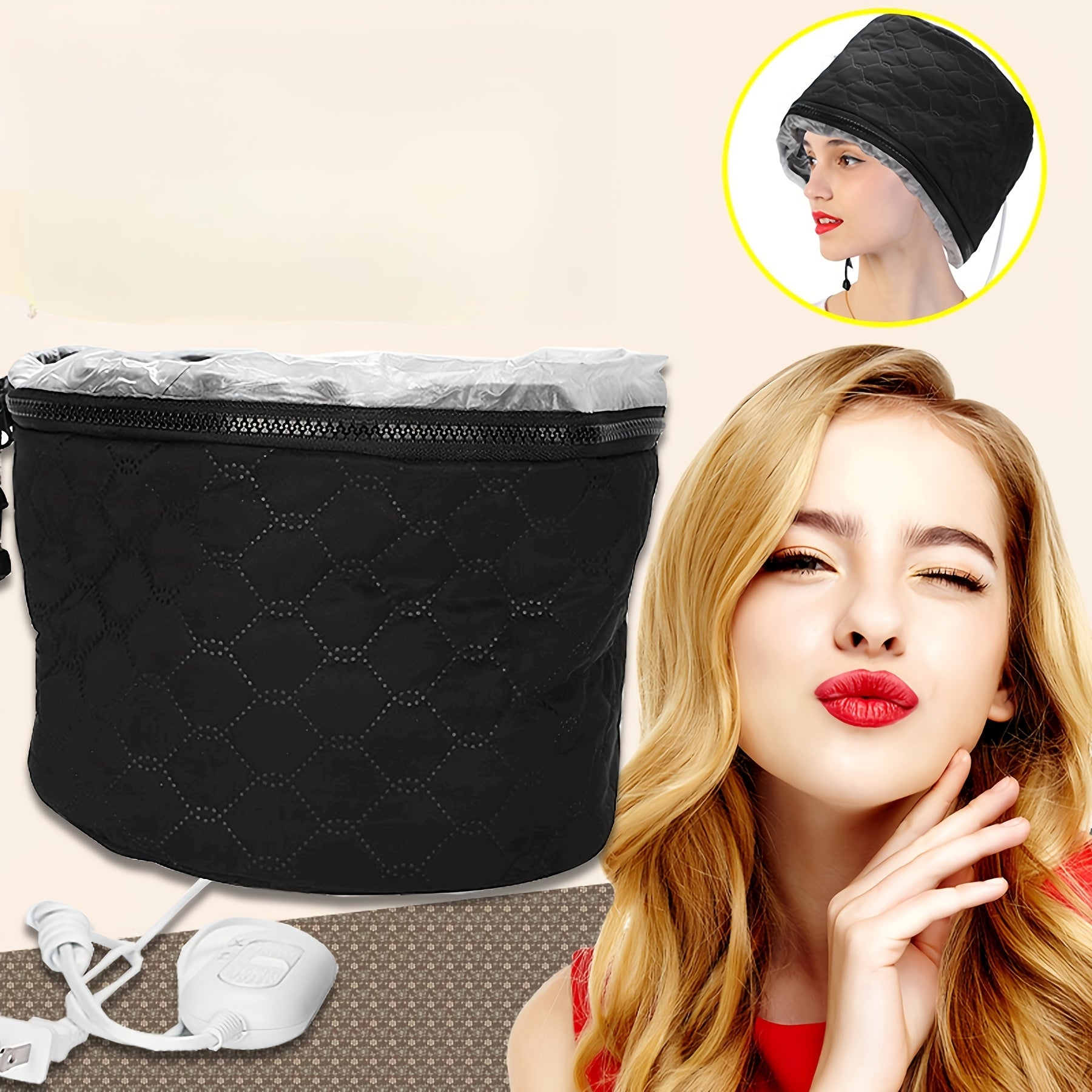 Winter  Hair Cap, Heat Cap for Deep Conditioning, Intelligent Temperature Control Thermal Cap for Hair Steamer Cap for Natural Hair Portable Electric Heat Hair Spa Cap for Home Use (Black)