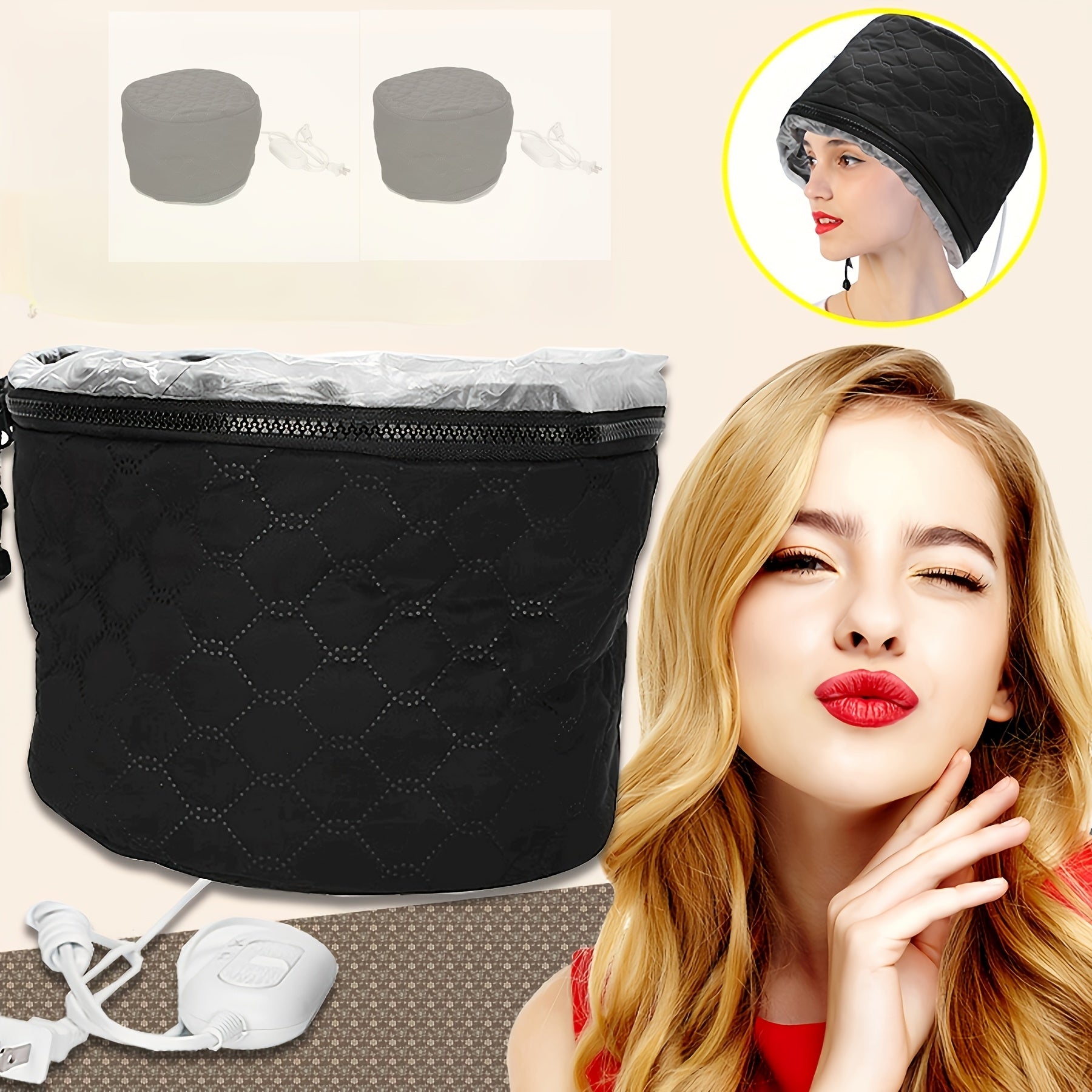 Winter  Hair Cap, Heat Cap for Deep Conditioning, Intelligent Temperature Control Thermal Cap for Hair Steamer Cap for Natural Hair Portable Electric Heat Hair Spa Cap for Home Use (Black)