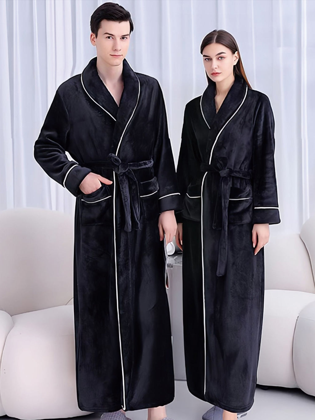 Thickened Extended Length Flannel Couples Robe Womens Winter Pajamas Bath Gown Bathrobe Mens Autumn Coral Loungewear