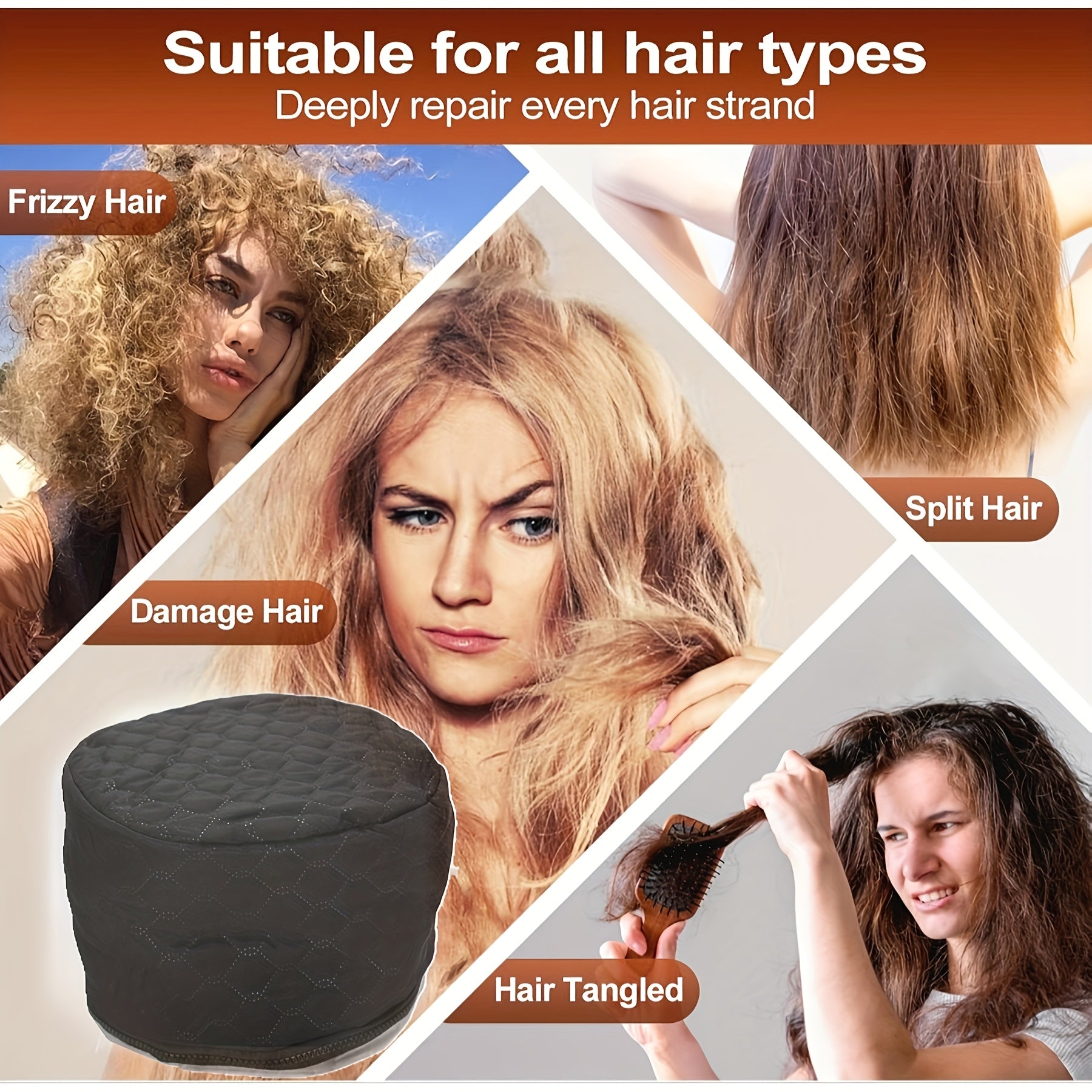 Winter  Hair Cap, Heat Cap for Deep Conditioning, Intelligent Temperature Control Thermal Cap for Hair Steamer Cap for Natural Hair Portable Electric Heat Hair Spa Cap for Home Use (Black)