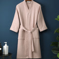 Comfy Waffle Knit Bathrobe for Men & Women | Lightweight, Soft, Breathable, Quick Dry, V-neck, Long Sleeve, Belted, All-season