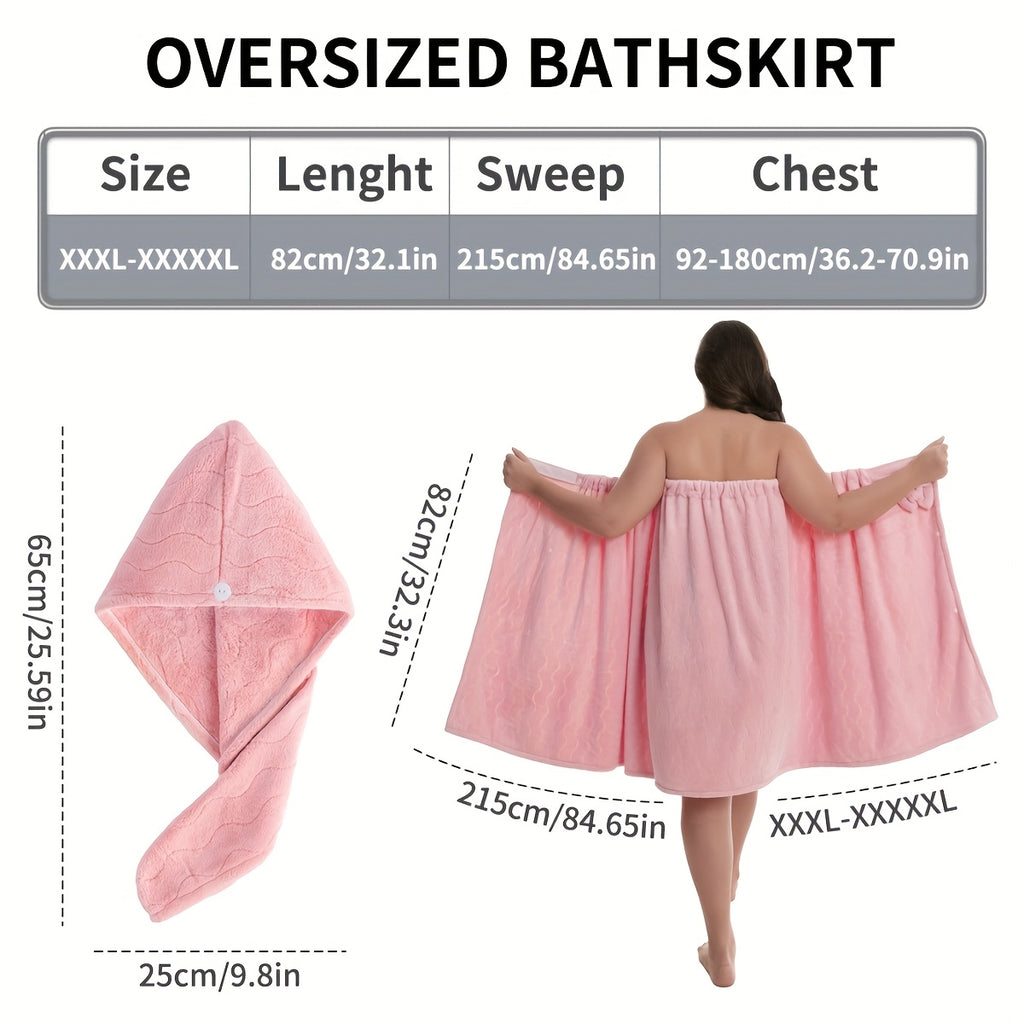 3pcs Luxury Bathrobe & Hair Dryer Cap Set - Extra Large Quick-Dry Bathrobe (S-XXXXL, up to XXL), Heavyweight 350gsm Coral fleece Spa Robe with Hooded Design, Soft Absorbent Towels for Home, Travel, Sauna, Salon - Elegant Post-Shower Wrap in Pastel C