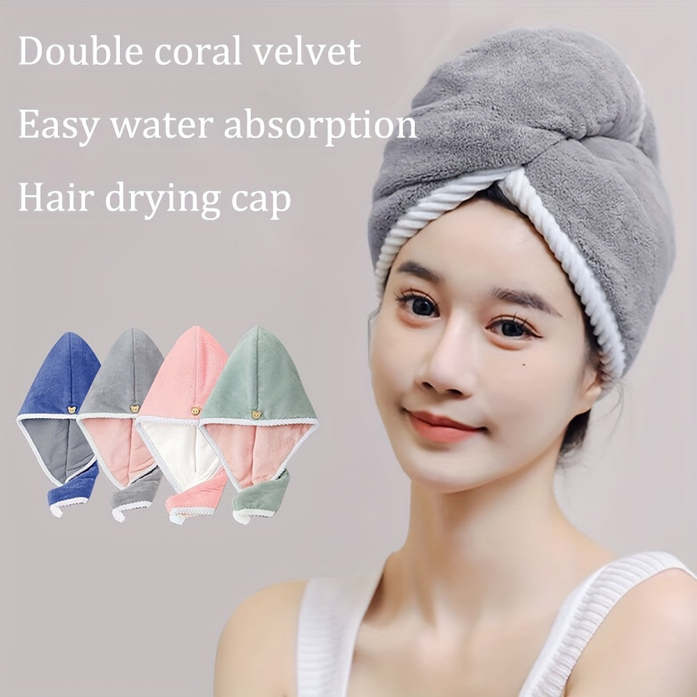 3 Pack Quick-Dry Hair Dry Cap & Towel - Double Thickened Super Absorbent Shower Cap with Coral Fleece, Multi-Color (Blue, Pink, Green) for Wet Hair After Shower, Bath, Swimming - Machine Washable for &