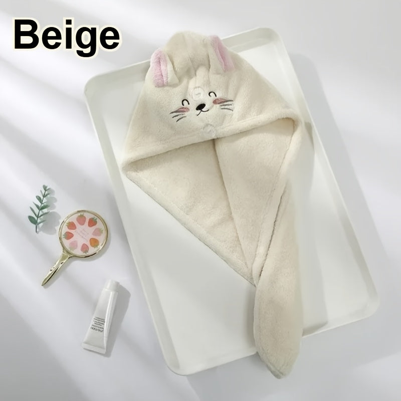 Ladies' Cute Cat Ear Hair Towel | Quick-drying Microfiber Dry Hair Cap, Highly Absorbent, Suitable for Wet Hair After Bathing, Showering and Swimming Pool - Modern Polyester Fabric, Solid Color, Machine Washable