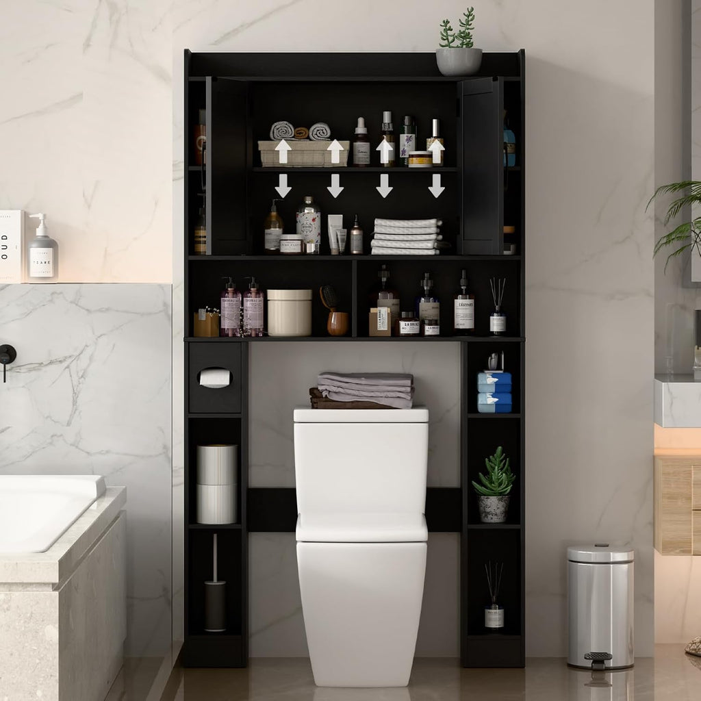 Ultimate White Farmhouse Over Toilet Cabinet Sliding Barn Doors Bathroom Organizer Rustic Style Maximize Space Easy Access Vertical Storage