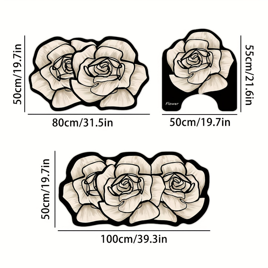 3pcs Premium Elegant Floral Bathroom Toilet Mat Set, Non-slip, Multifunctional, Quick-drying, Absorbent, Diatomite Bathroom Door Mat, Holiday Gift, Light Luxury
