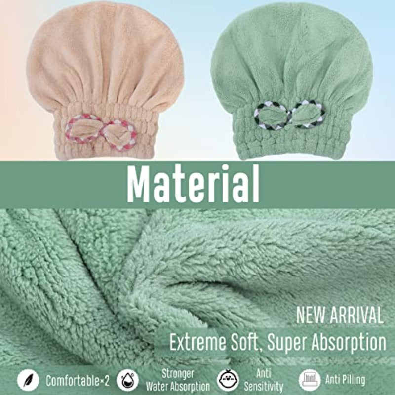 2pcs Women's Quick-Dry Hair Drying Caps with Bow-Knot - Microfiber & Coral Velvet Hair Towel Turban, Beige & Mint Green, One Size Fits Most for Long\u002FShort Hair, Post-Shower, Swim, Gym - Frizz-Free, Machine Washable Hair Wrap