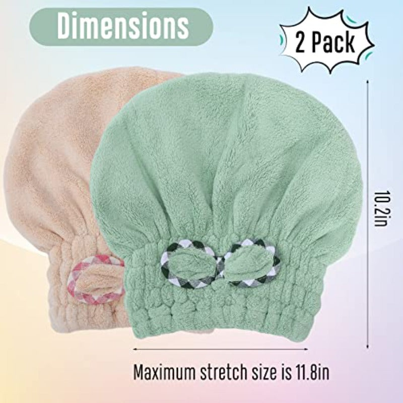 2pcs Women's Quick-Dry Hair Drying Caps with Bow-Knot - Microfiber & Coral Velvet Hair Towel Turban, Beige & Mint Green, One Size Fits Most for Long\u002FShort Hair, Post-Shower, Swim, Gym - Frizz-Free, Machine Washable Hair Wrap