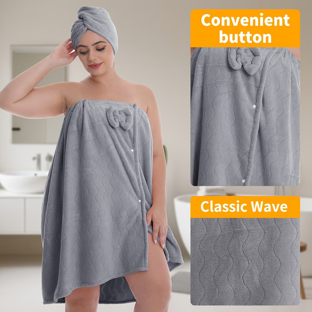 3pcs Luxury Bathrobe & Hair Dryer Cap Set - Extra Large Quick-Dry Bathrobe (S-XXXXL, up to XXL), Heavyweight 350gsm Coral fleece Spa Robe with Hooded Design, Soft Absorbent Towels for Home, Travel, Sauna, Salon - Elegant Post-Shower Wrap in Pastel C