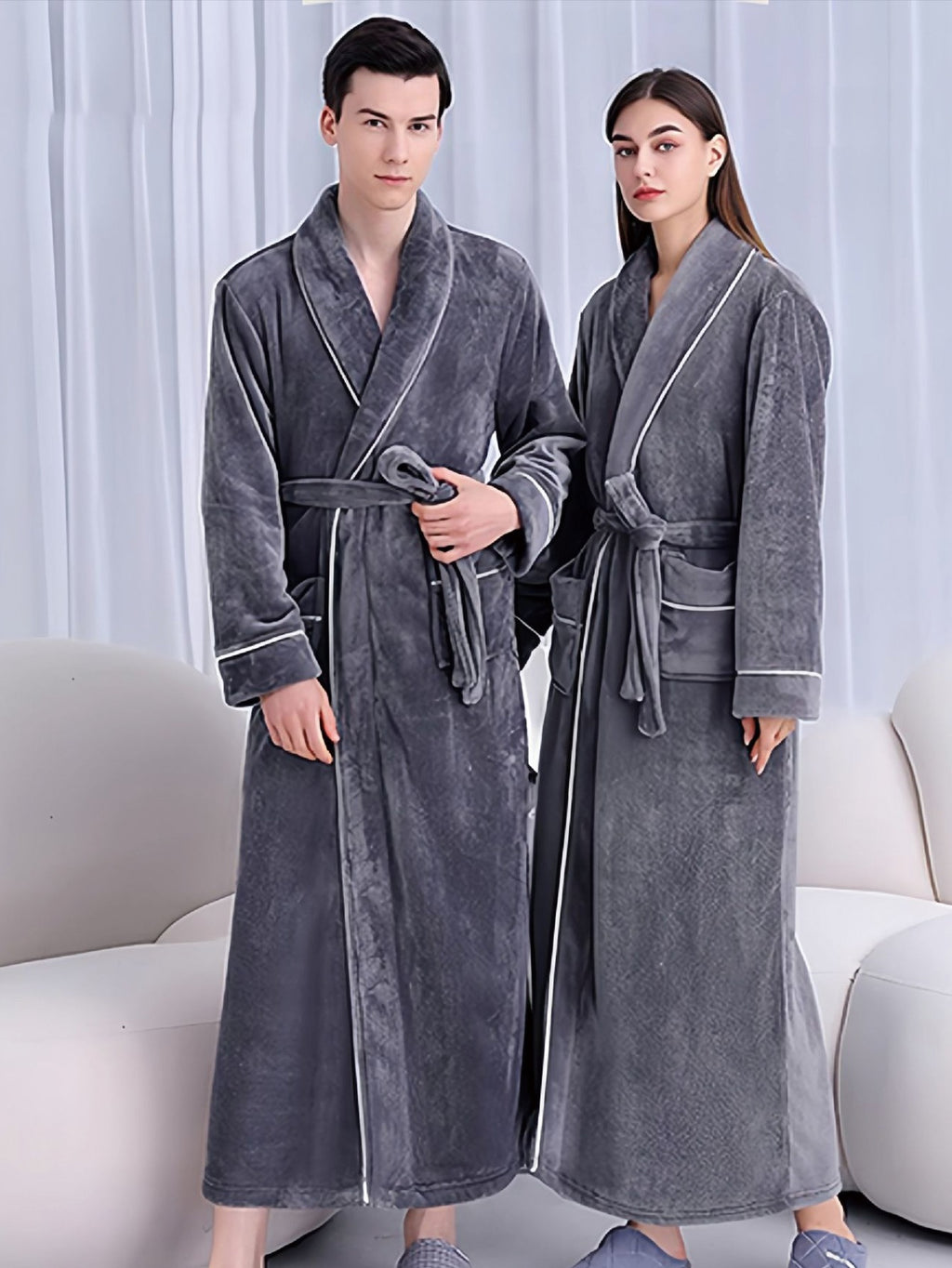 Thickened Extended Length Flannel Couples Robe Womens Winter Pajamas Bath Gown Bathrobe Mens Autumn Coral Loungewear
