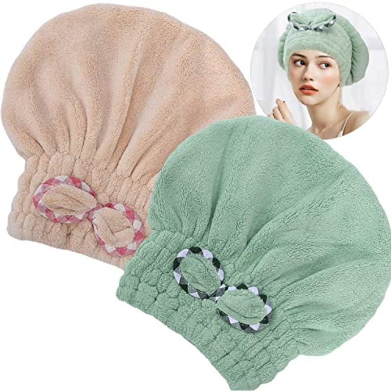 2pcs Women's Quick-Dry Hair Drying Caps with Bow-Knot - Microfiber & Coral Velvet Hair Towel Turban, Beige & Mint Green, One Size Fits Most for Long\u002FShort Hair, Post-Shower, Swim, Gym - Frizz-Free, Machine Washable Hair Wrap