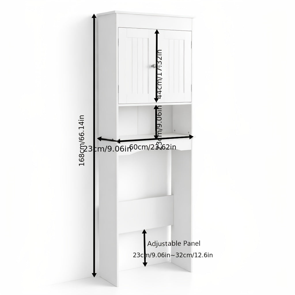 Over The Toilet Storage Cabinet With Adjustable Shelf And Double Doors | Bathroom Space Saver Organizer Above Toilet With Open Shelf, Taller Free Standing Toilet Rack - White, Modern Style, Floor Mount