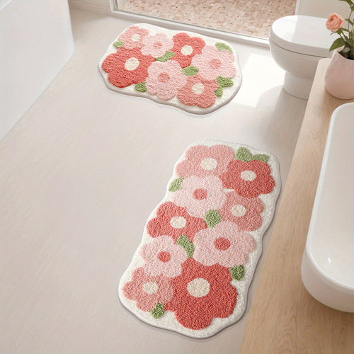 2pcs Bathroom Rug\u002F Bath Mat. Soft And Absorbent Premium Bath Rug. Floral Bathroom Floor Mat Set. Cost-effective. Bathroom Accessories. Apartment Decor Bathroom Decor Home Decor.