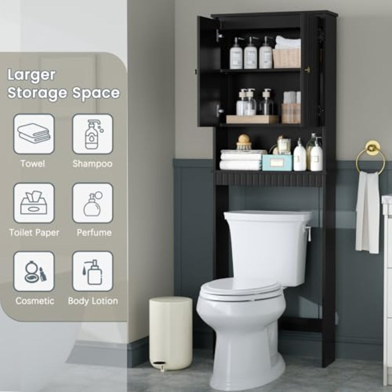 Over The Toilet Storage Cabinet Over The Toilet Storage with Fluted Door Over The Toilet Cabinet with Adjustable Shelf Above The Toilet Storage Cabinet for Bathroom Organizer Black