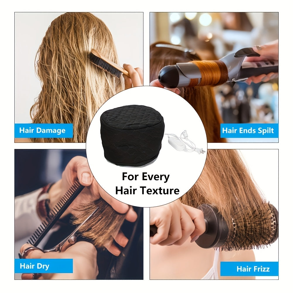 Winter  Hair Cap, Heat Cap for Deep Conditioning, Intelligent Temperature Control Thermal Cap for Hair Steamer Cap for Natural Hair Portable Electric Heat Hair Spa Cap for Home Use (Black)