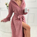 Women's Plush Fleece Robe with Belt, Hood & Side Pockets - Soft Warm Loungewear, Valentine's Gift for Her, Birthday Present, Winter Home Hotel Use