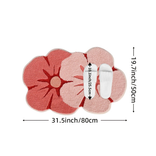 1pc Two Color Flower Pattern Bathroom Floor Mat, Premium Soft and Comfortable Bathtub Rug, Machine Washable Flocking Vanity Mat, TPR Bottom Suitable for Bathroom, Bathtub, Bathroom, Laundry Room, Vanity, Patio Home Decorative Accessories