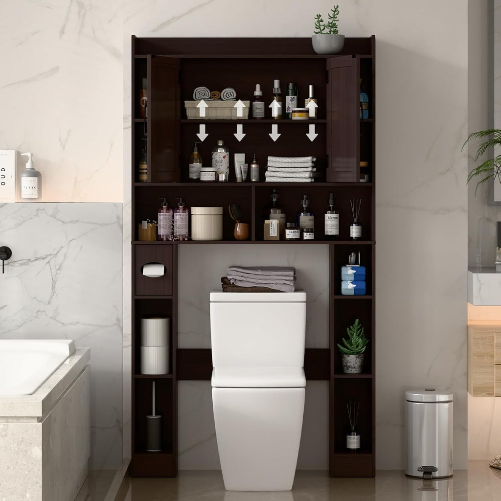 Ultimate White Farmhouse Over Toilet Cabinet Sliding Barn Doors Bathroom Organizer Rustic Style Maximize Space Easy Access Vertical Storage
