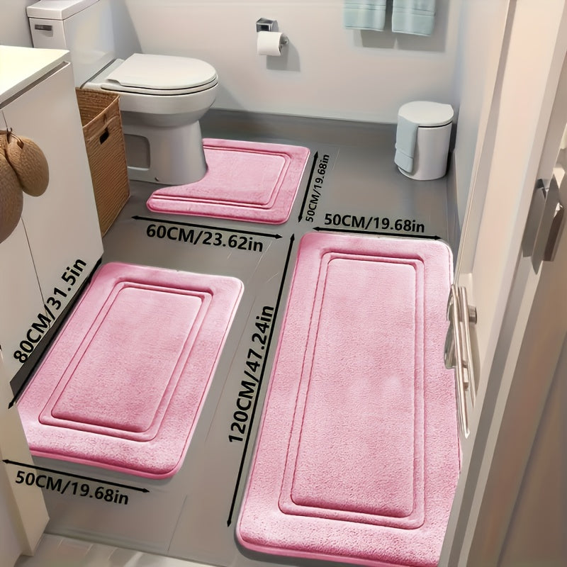 3pcs 25D Sponge Bath Mats - Super Absorbent Non-Slip Shower Rugs, Thick Soft Bath Tub Floor Mat Suitable for Bathtub, Shower, Bathroom - Heavy Foot Traffic Areas, &, Modern Bathroom Decor ()