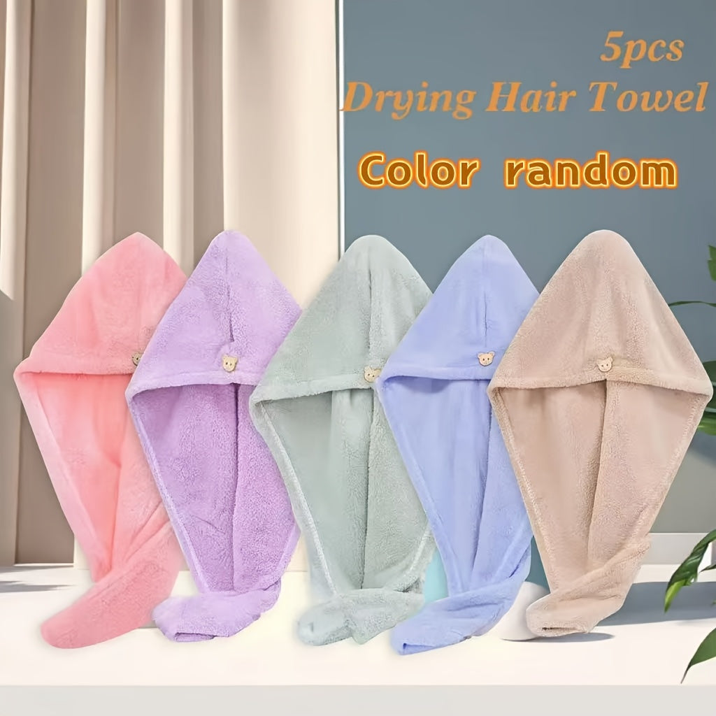 5pcs Quick Dry Microfiber Hair Towel - Super Absorbent Coral Dryer Cap, Unscented, 100%, Soft and Lightweight, Suitable for Wet Hair, Modern Style, No Batteries, Bathroom Hair Towel, Quick Drying Towel, Modern Towel Design, Micro