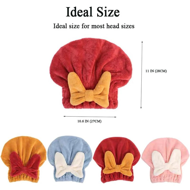 Microfiber Hair Towel Wrap for Women 2pcs Bow Tie Hair Towel Cap. Soft Absorbent Turban Hair Towel Wrap for Drying Curly Long Thick and Wet Hair