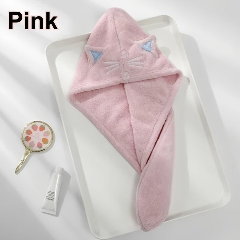 Ladies' Cute Cat Ear Hair Towel | Quick-drying Microfiber Dry Hair Cap, Highly Absorbent, Suitable for Wet Hair After Bathing, Showering and Swimming Pool - Modern Polyester Fabric, Solid Color, Machine Washable