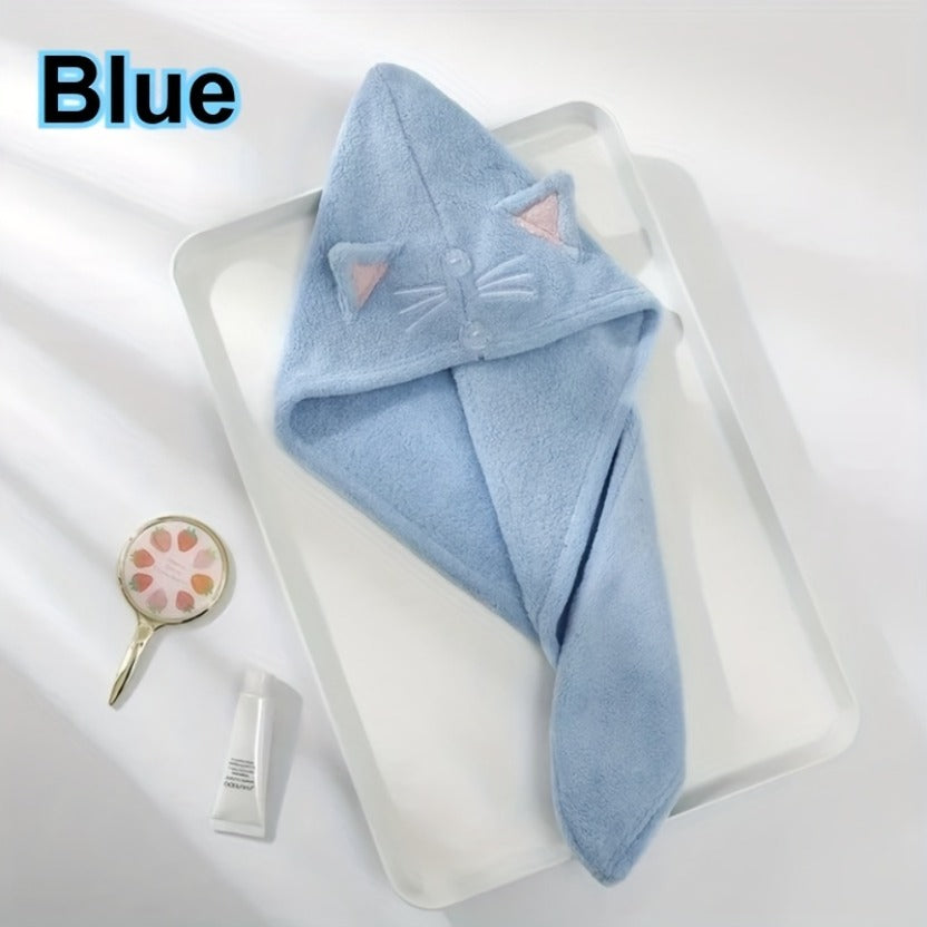 Ladies' Cute Cat Ear Hair Towel | Quick-drying Microfiber Dry Hair Cap, Highly Absorbent, Suitable for Wet Hair After Bathing, Showering and Swimming Pool - Modern Polyester Fabric, Solid Color, Machine Washable