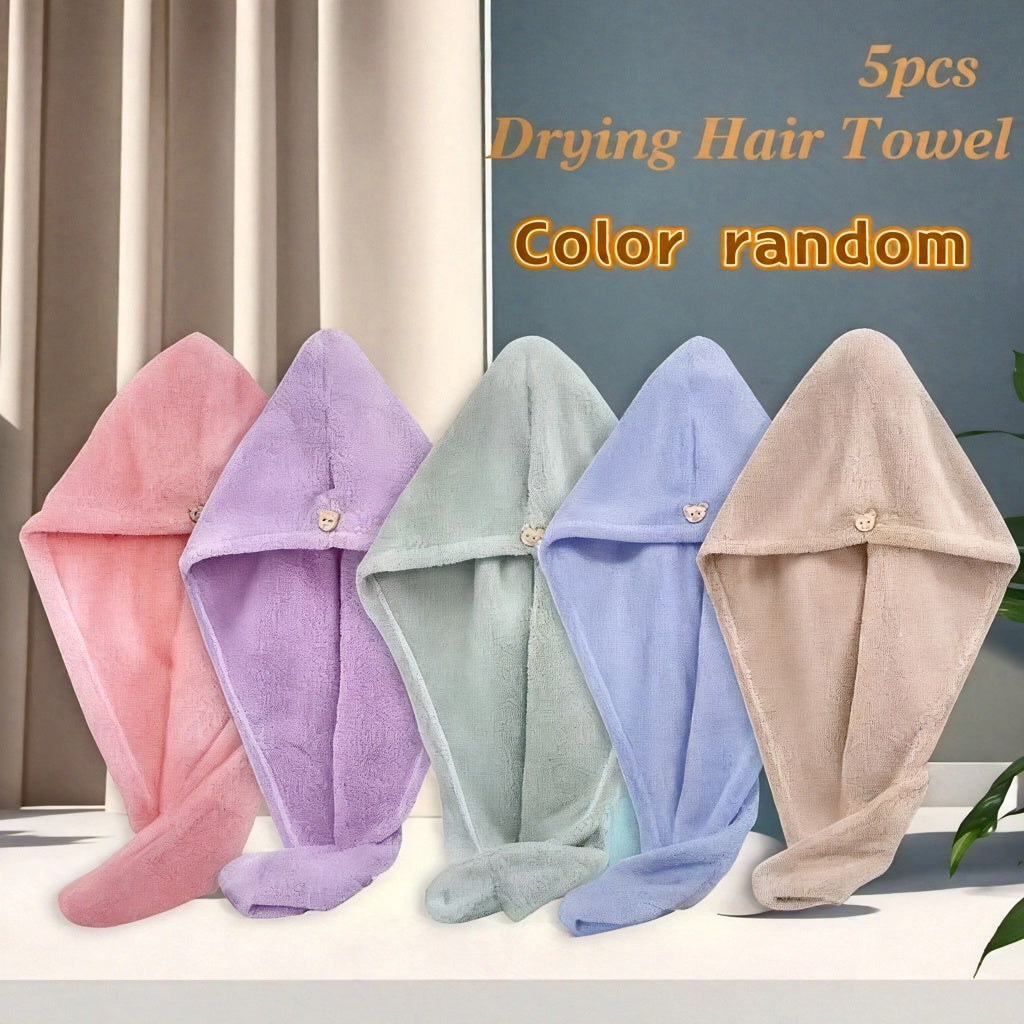 5pcs Quick Dry Microfiber Hair Towel - Super Absorbent Coral Dryer Cap, Unscented, 100%, Soft and Lightweight, Suitable for Wet Hair, Modern Style, No Batteries, Bathroom Hair Towel, Quick Drying Towel, Modern Towel Design, Micro