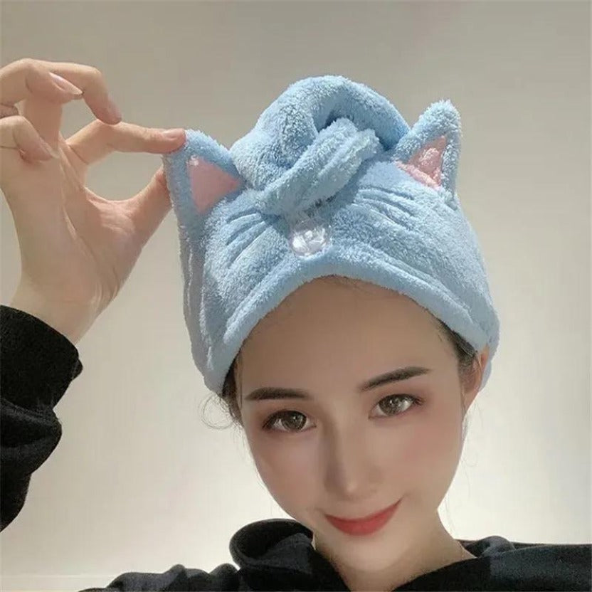 Ladies' Cute Cat Ear Hair Towel | Quick-drying Microfiber Dry Hair Cap, Highly Absorbent, Suitable for Wet Hair After Bathing, Showering and Swimming Pool - Modern Polyester Fabric, Solid Color, Machine Washable
