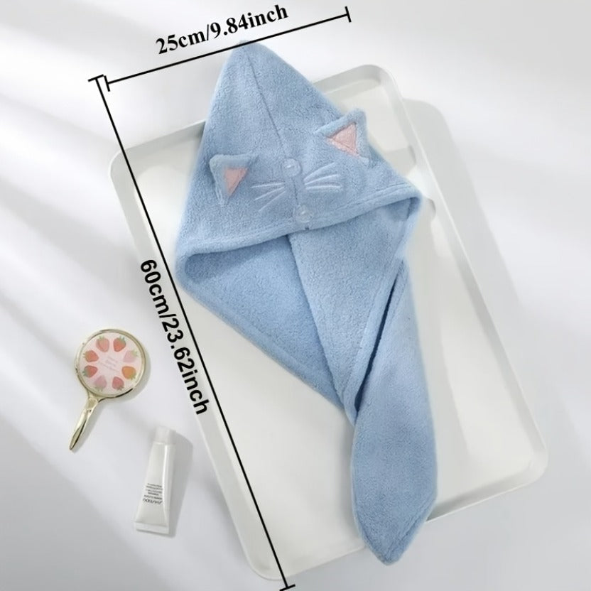 Ladies' Cute Cat Ear Hair Towel | Quick-drying Microfiber Dry Hair Cap, Highly Absorbent, Suitable for Wet Hair After Bathing, Showering and Swimming Pool - Modern Polyester Fabric, Solid Color, Machine Washable