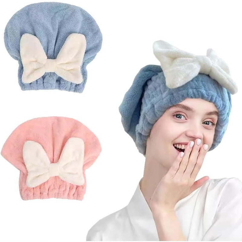 Microfiber Hair Towel Wrap for Women 2pcs Bow Tie Hair Towel Cap. Soft Absorbent Turban Hair Towel Wrap for Drying Curly Long Thick and Wet Hair