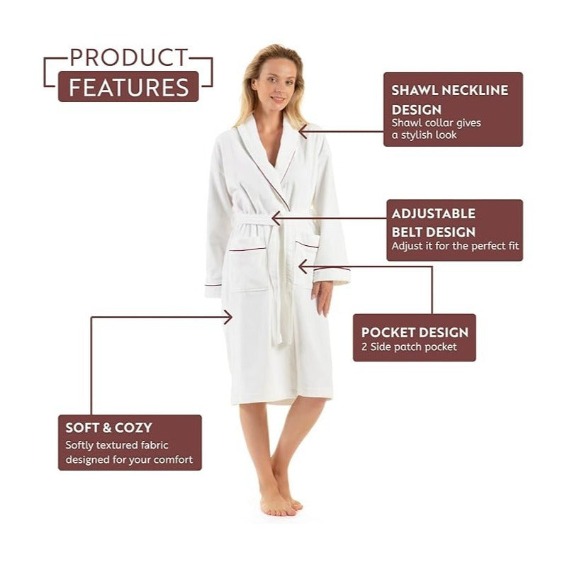 English Home Premium Cotton Dressing Gown for Women Men 1 Piece, Lightweight Mens Robe, Unisex Bathrobe, Super Soft Terry Towel Ladies Spa Robe, Birthday Gifts for Women, Man, White