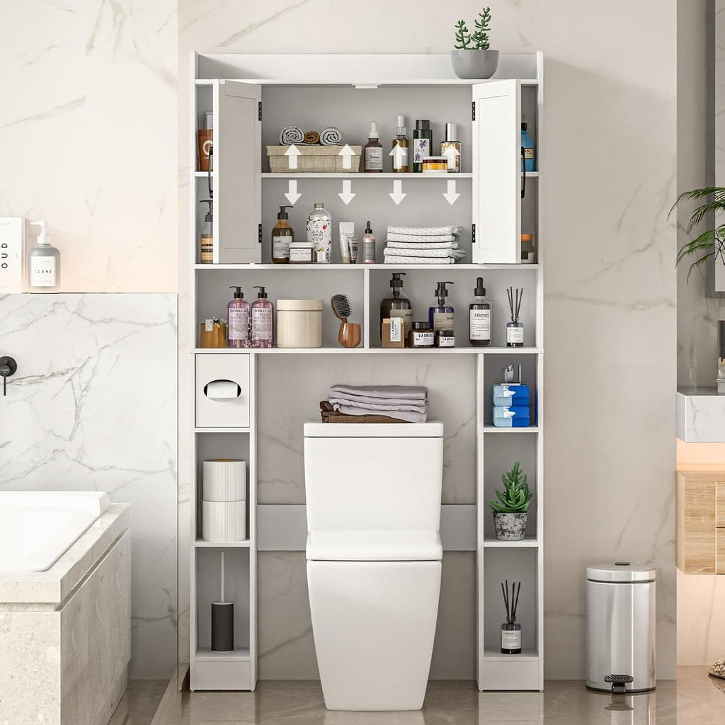Ultimate White Farmhouse Over Toilet Cabinet Sliding Barn Doors Bathroom Organizer Rustic Style Maximize Space Easy Access Vertical Storage