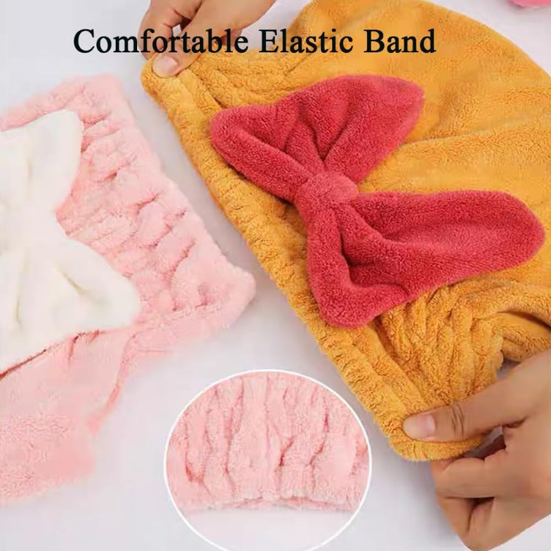 Microfiber Hair Towel Wrap for Women 2pcs Bow Tie Hair Towel Cap. Soft Absorbent Turban Hair Towel Wrap for Drying Curly Long Thick and Wet Hair