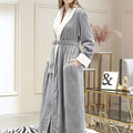 PUTUO Women'S Elegant Navy Plush Fleece Robe - Soft Long Sleeve Winter Sleepwear with Belted Waist, V-Neck & Straight Hem, All-Season Cozy Bedrobe for Women
