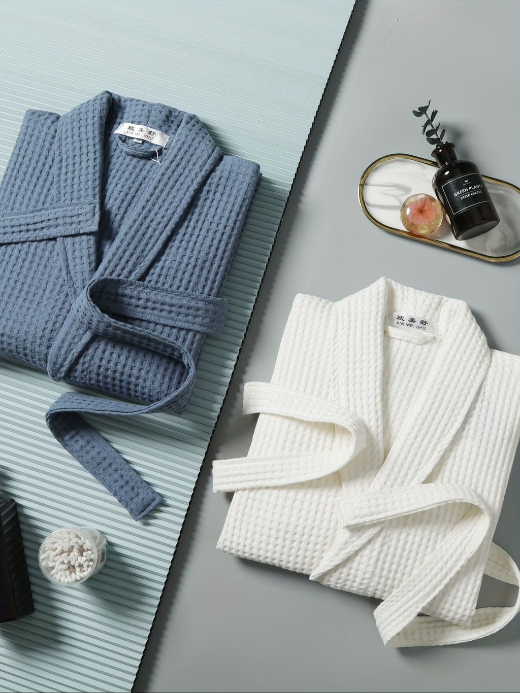 Comfy Waffle Knit Bathrobe for Men & Women | Lightweight, Soft, Breathable, Quick Dry, V-neck, Long Sleeve, Belted, All-season