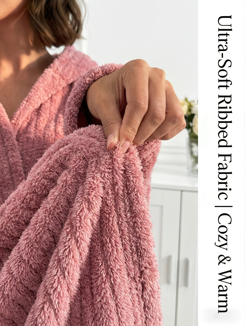 Women's Plush Fleece Robe with Belt, Hood & Side Pockets - Soft Warm Loungewear, Valentine's Gift for Her, Birthday Present, Winter Home Hotel Use